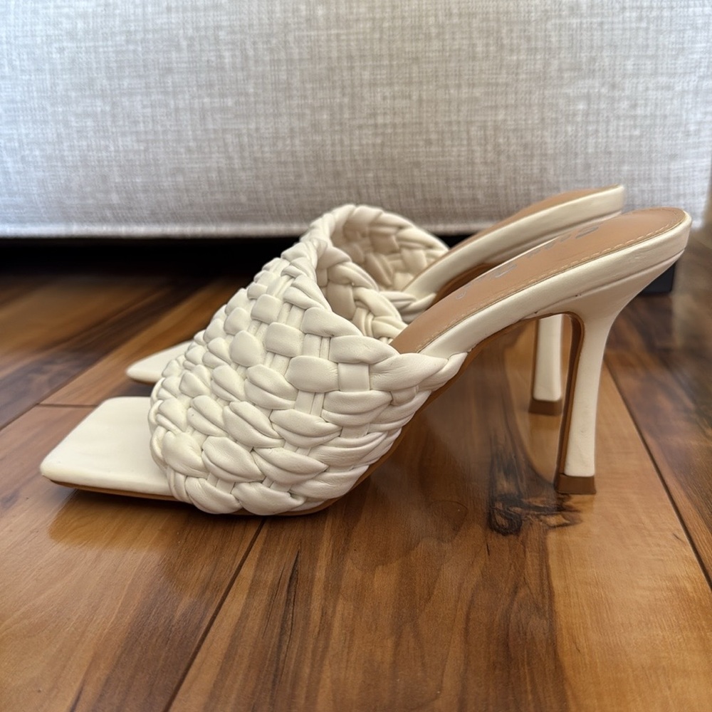 Women’s White Braided Sandals, Size 7.5